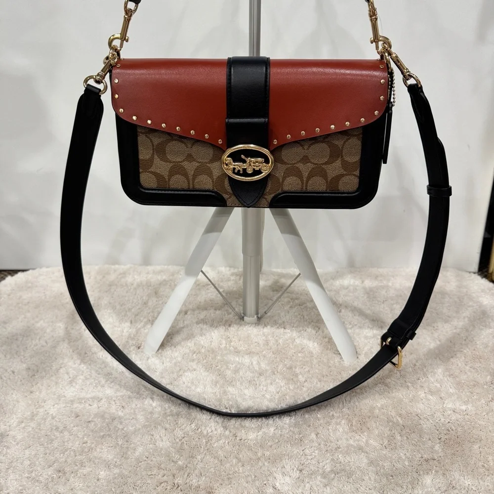 Coach Georgie Shoulder Bag In Colorblock Canvas - Picture 12 of 14